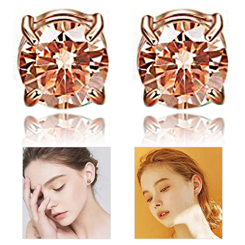 A00899 One Pair Stainless Steel Zircon Stud Eardrops Earrings Jewelry 8mm Non-piercing Magnetic Stud Earrings - Rose Gold A00899 One Pair Stainless Steel Zircon Stud Eardrops Earrings Jewelry 8mm Non-piercing Magnetic Stud Earrings - Rose Gold